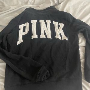 pink vintage logo half zip sweater